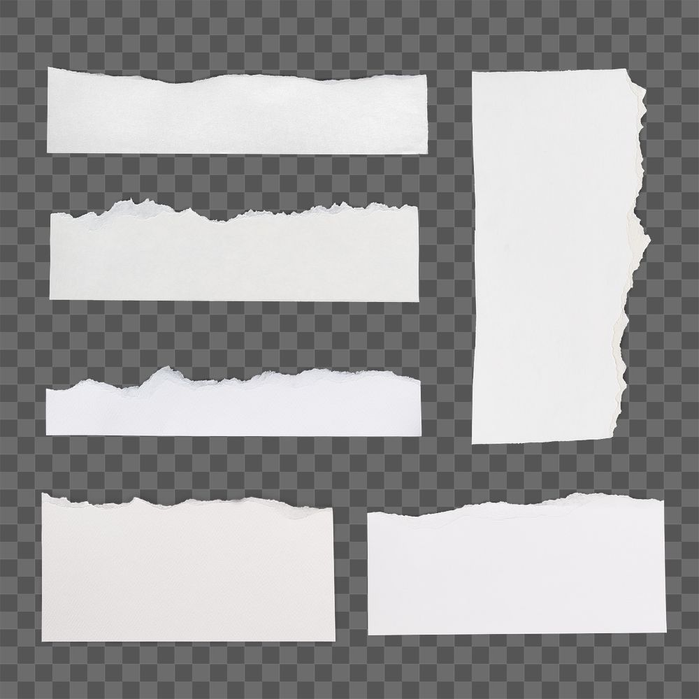 Handmade torn paper craft png in white minimal style set