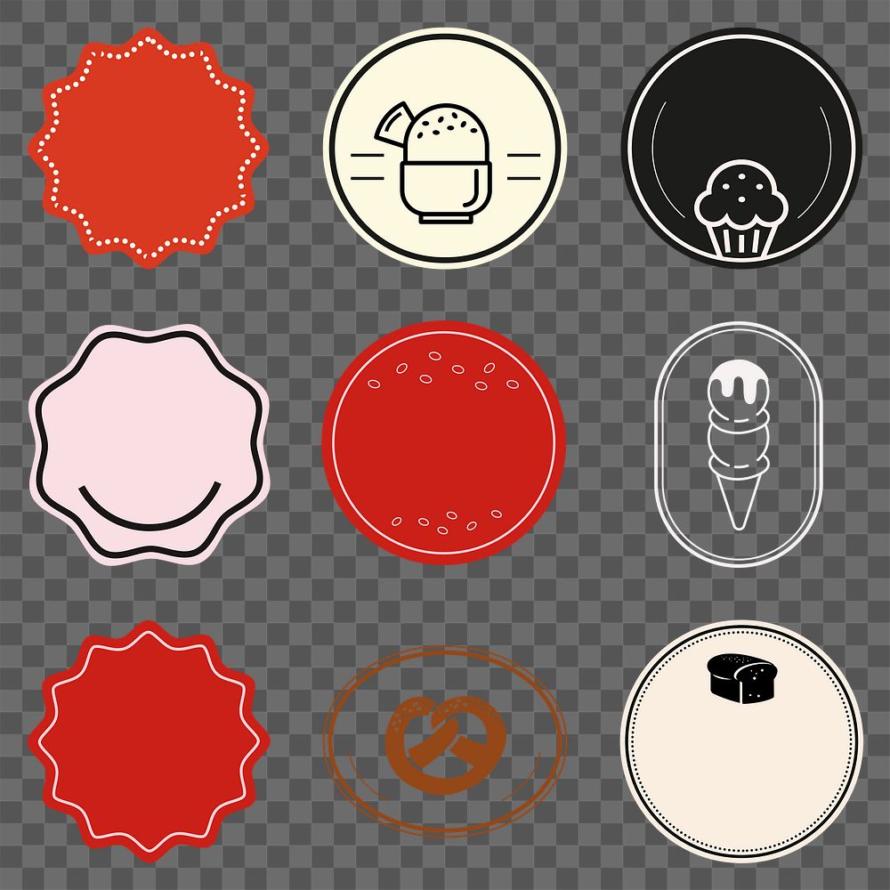 png food badge design element set with dessert icon