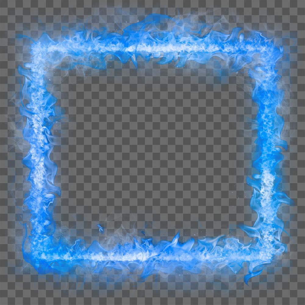 Flame png frame, blue square shape, realistic burning fire