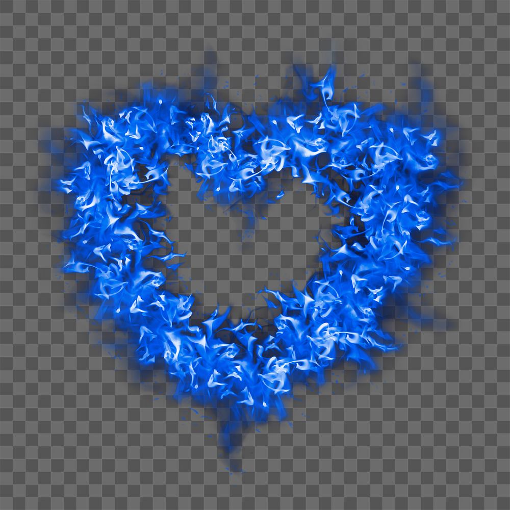 Heart flame png sticker, blue creative design