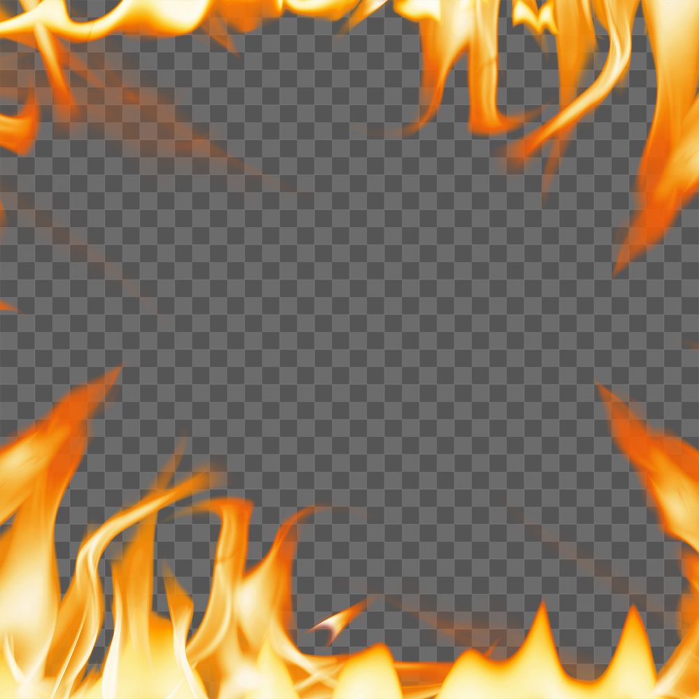 Flame png frame, orange realistic fire transparent image