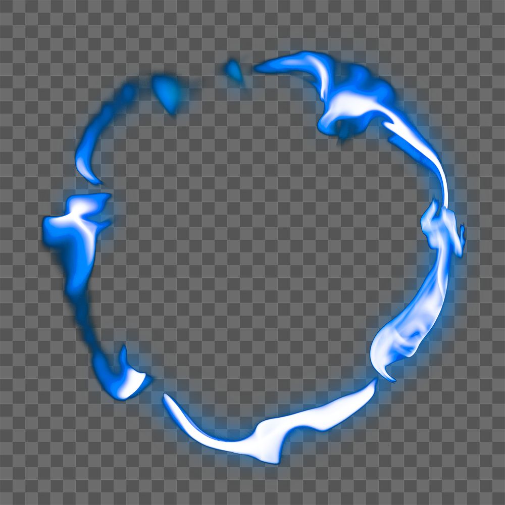 Flame png frame, blue circle shape, realistic burning fire