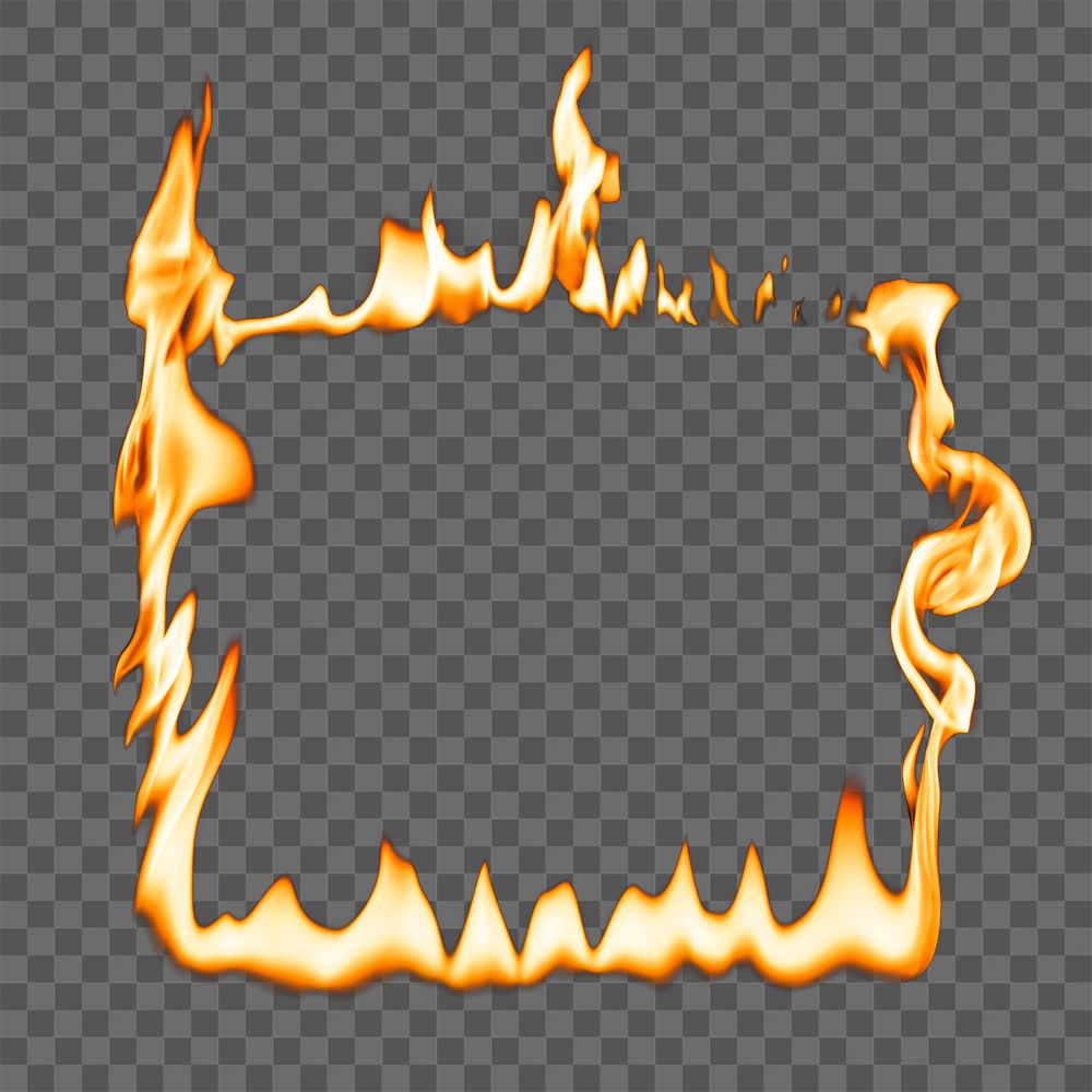 Flame png frame, square shape, realistic burning fire
