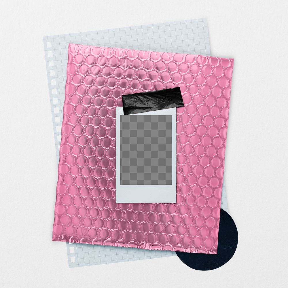 Instant photo frame png mockup transparent, bubble mailer bag, shipping product packaging design