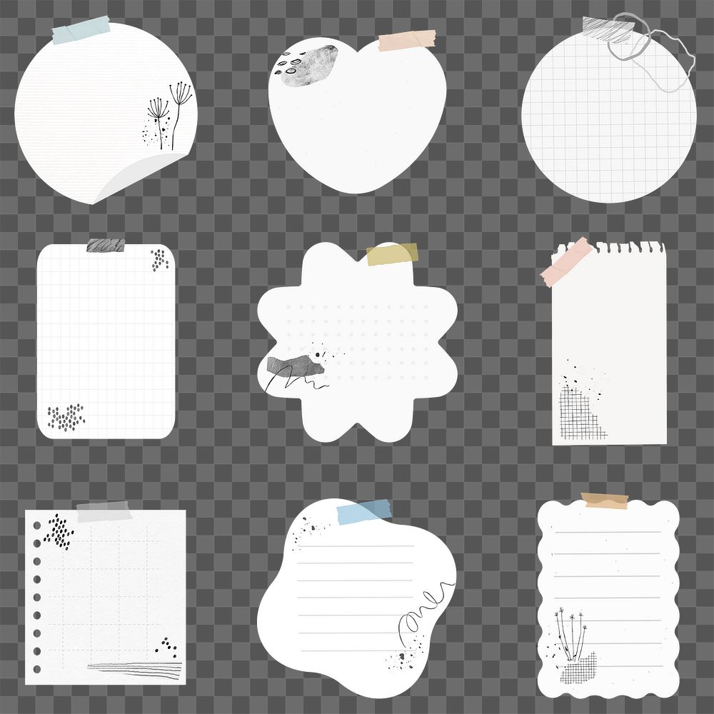 Sticky note png element set with memphis drawing