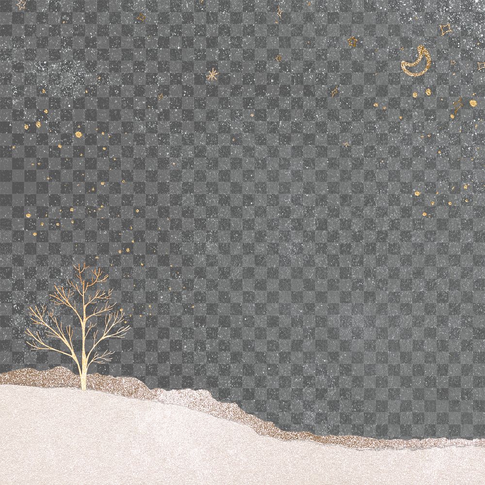 Winter night png border, transparent background, glitter design