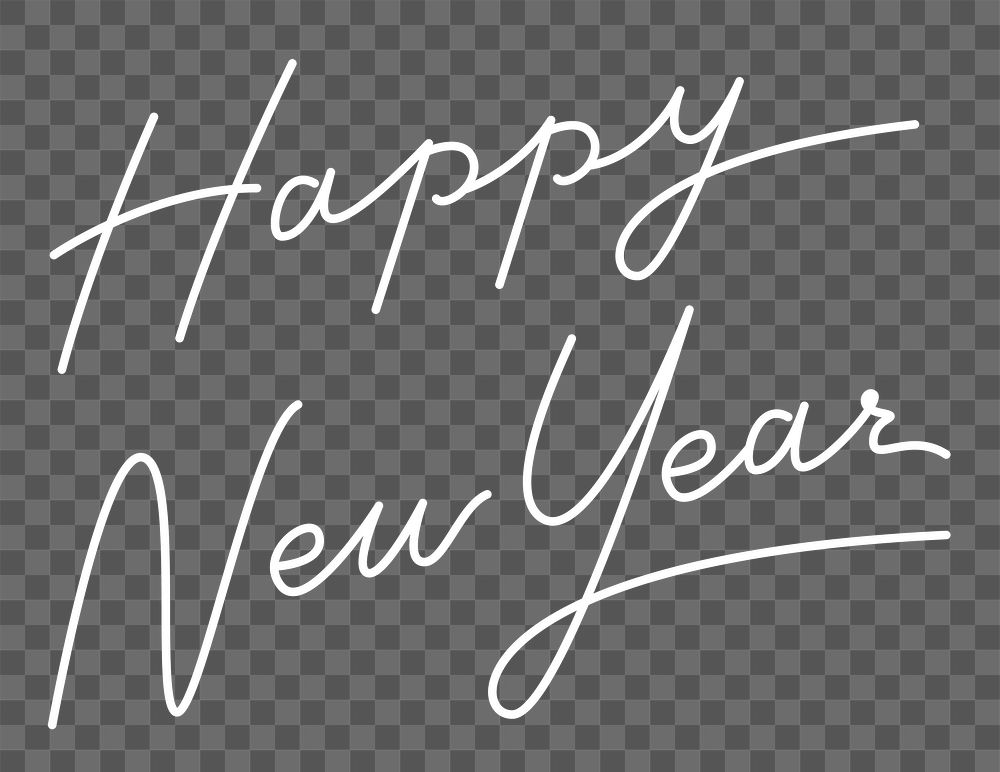 Happy New Year png, white word calligraphy sticker, transparent background