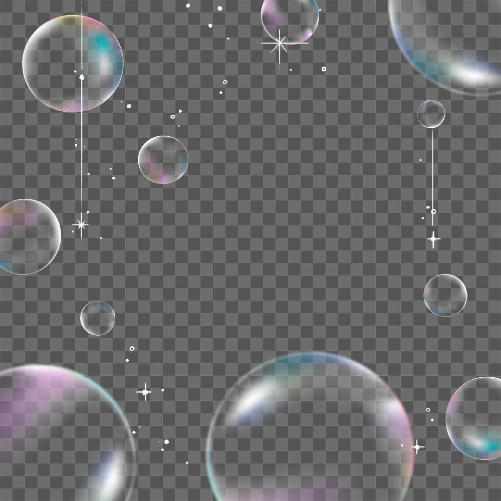 Soap bubble png frame, holographic design on transparent background 