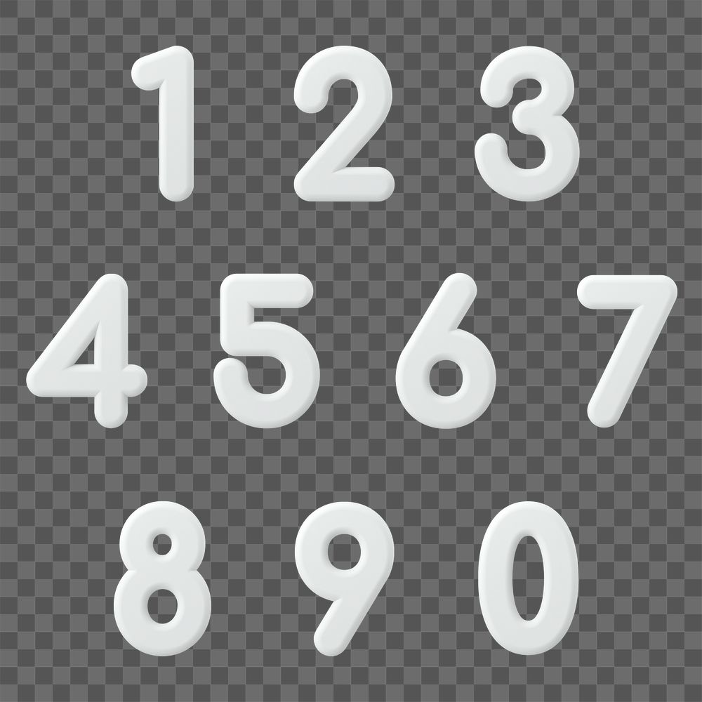 3D numbers png sticker, font set on transparent background