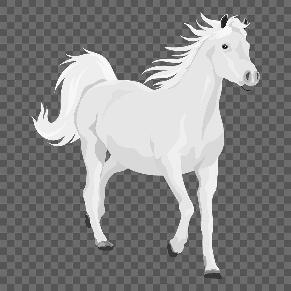 White horse png, animal galloping illustration sticker, transparent background