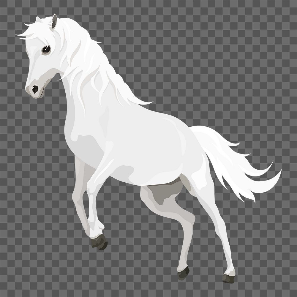 White horse png sticker, animal galloping illustration, transparent background