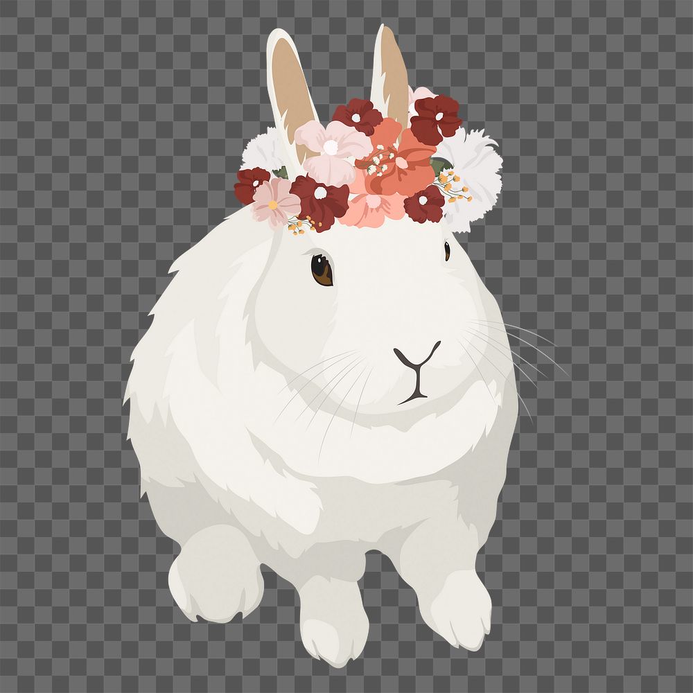 Aesthetic bunny png sticker, rabbit wearing flower crown, cute animal clipart, transparent background