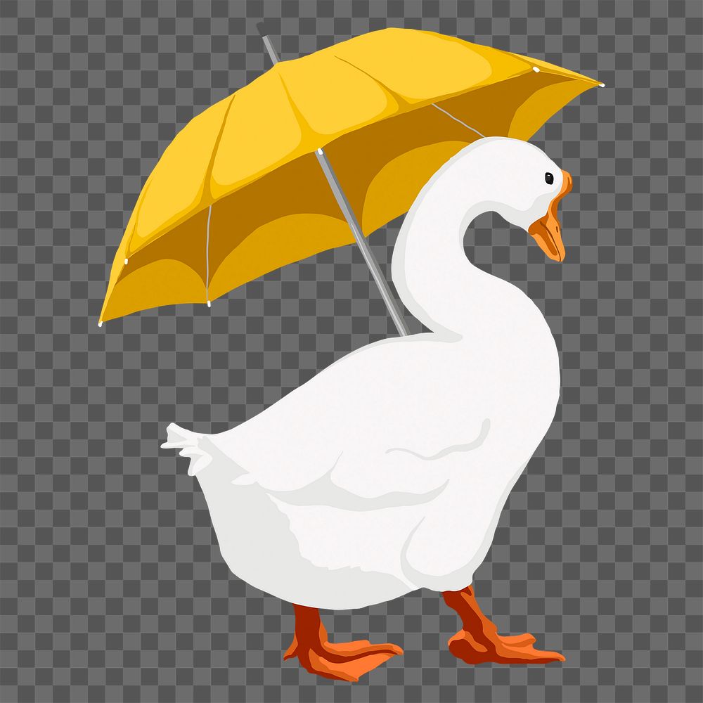PNG duck with umbrella, rainy day illustration sticker, transparent background