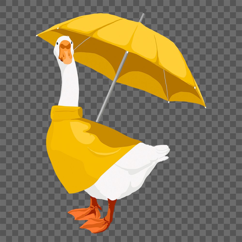 PNG duck with umbrella, rainy day illustration, sticker in transparent background