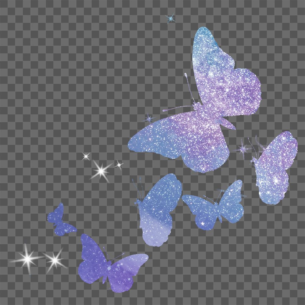Glitter butterflies png sticker, purple transparent background