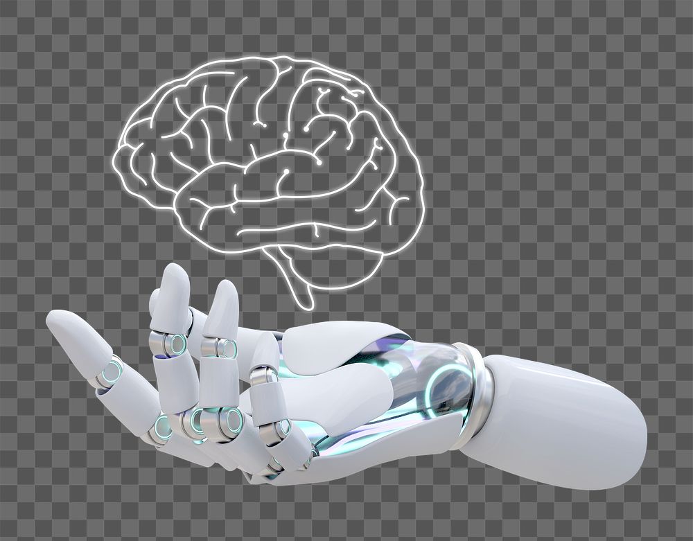 AI png sticker, robot brain, transparent background