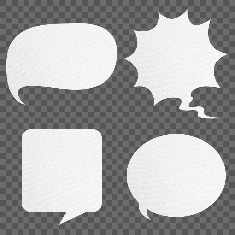White paper craft textured speech bubble set design element