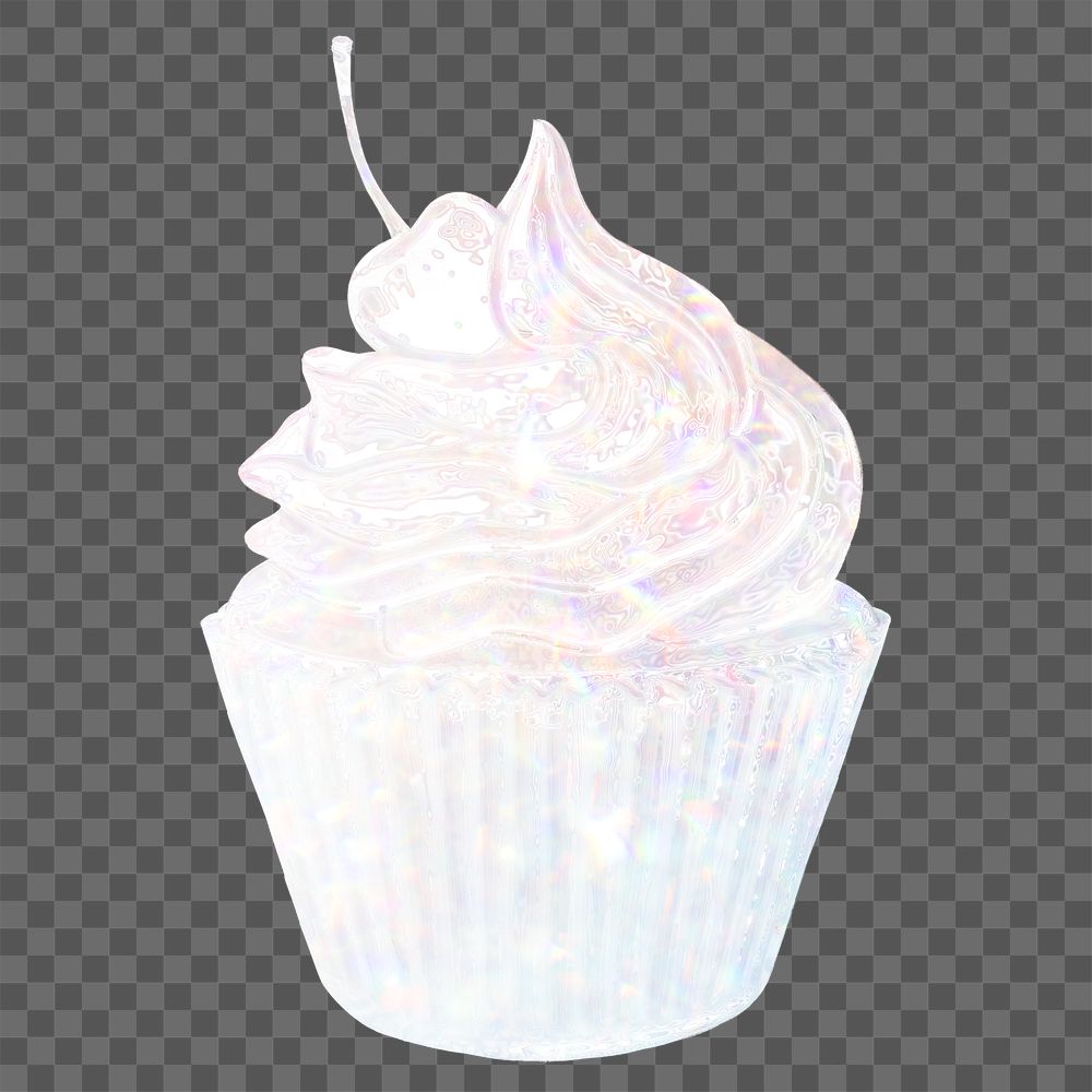Silver holographic cherry cupcake design element