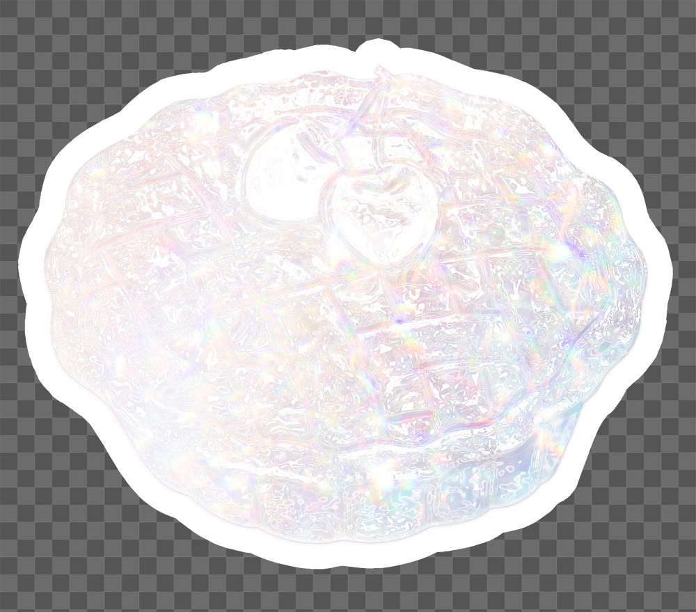 Silver holographic cherry pie sticker with white border