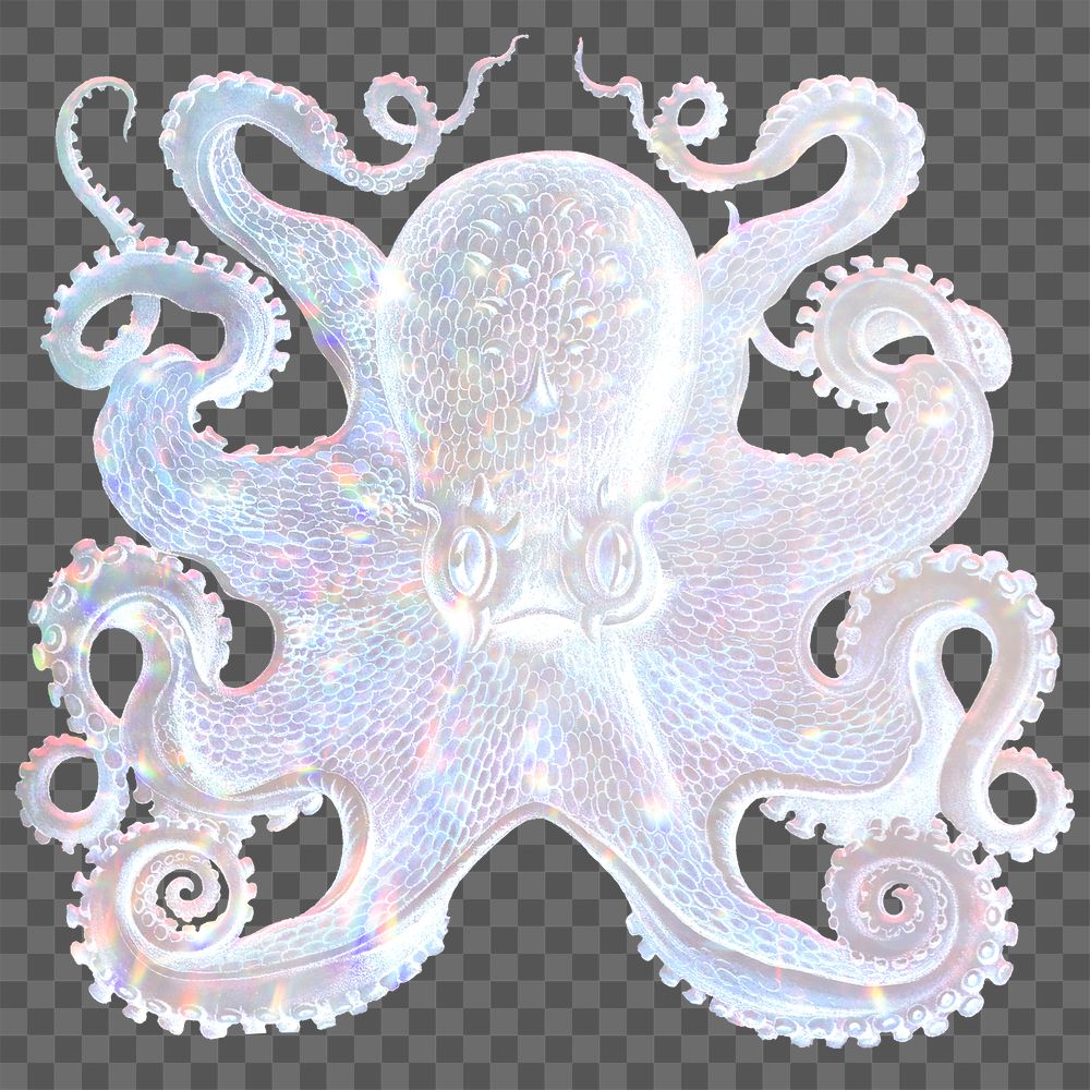 Silver holographic octopus sticker design element