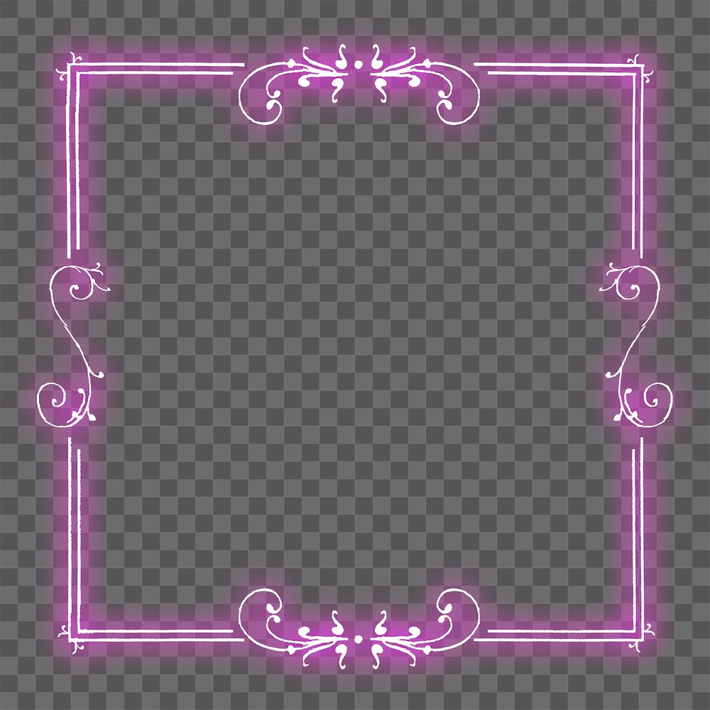 Neon purple filigree frame png