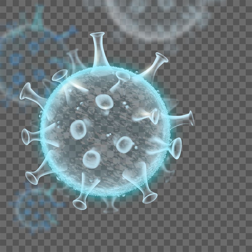 Covid-19 virus cell png in neon blue with blank space