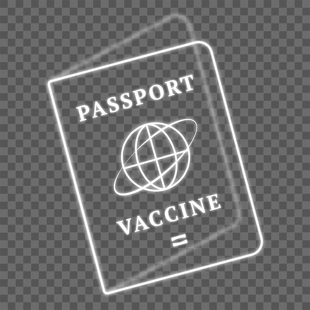 Covid-19 vaccine certificate passport png white neon graphic