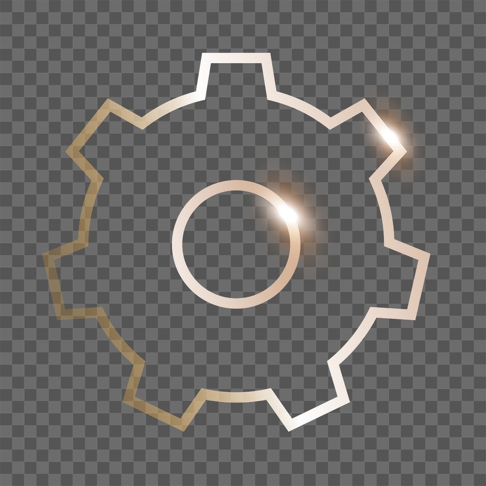 Setting gear png technology icon in gold on transparent background
