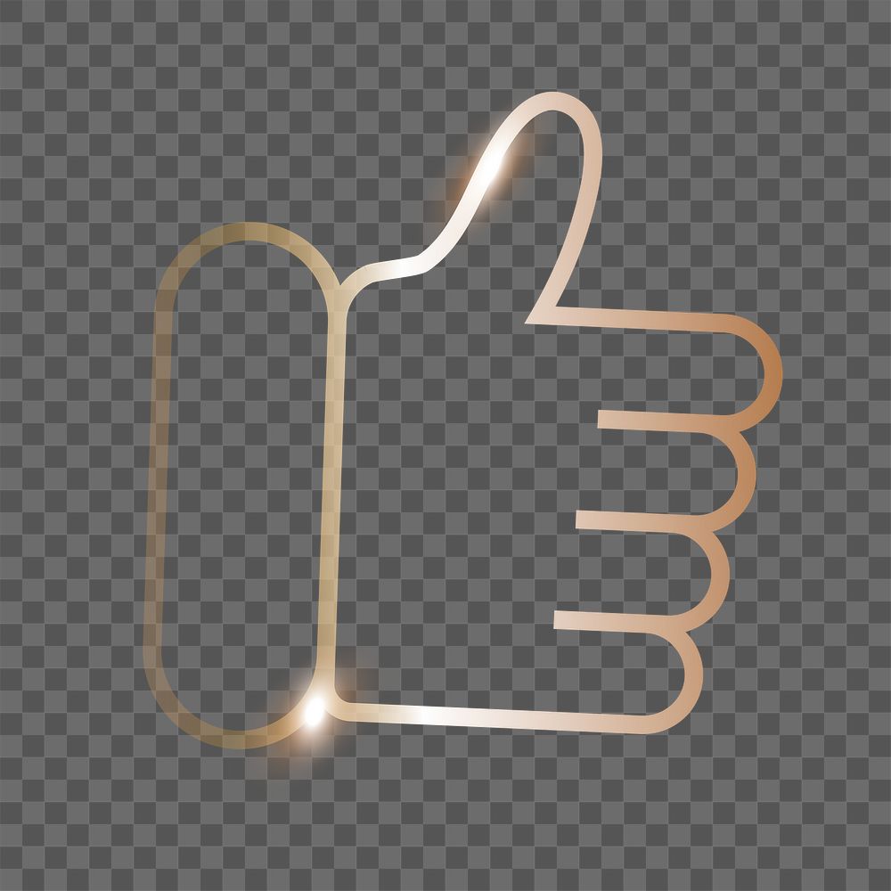 Thumbs up png technology icon in gold on transparent background