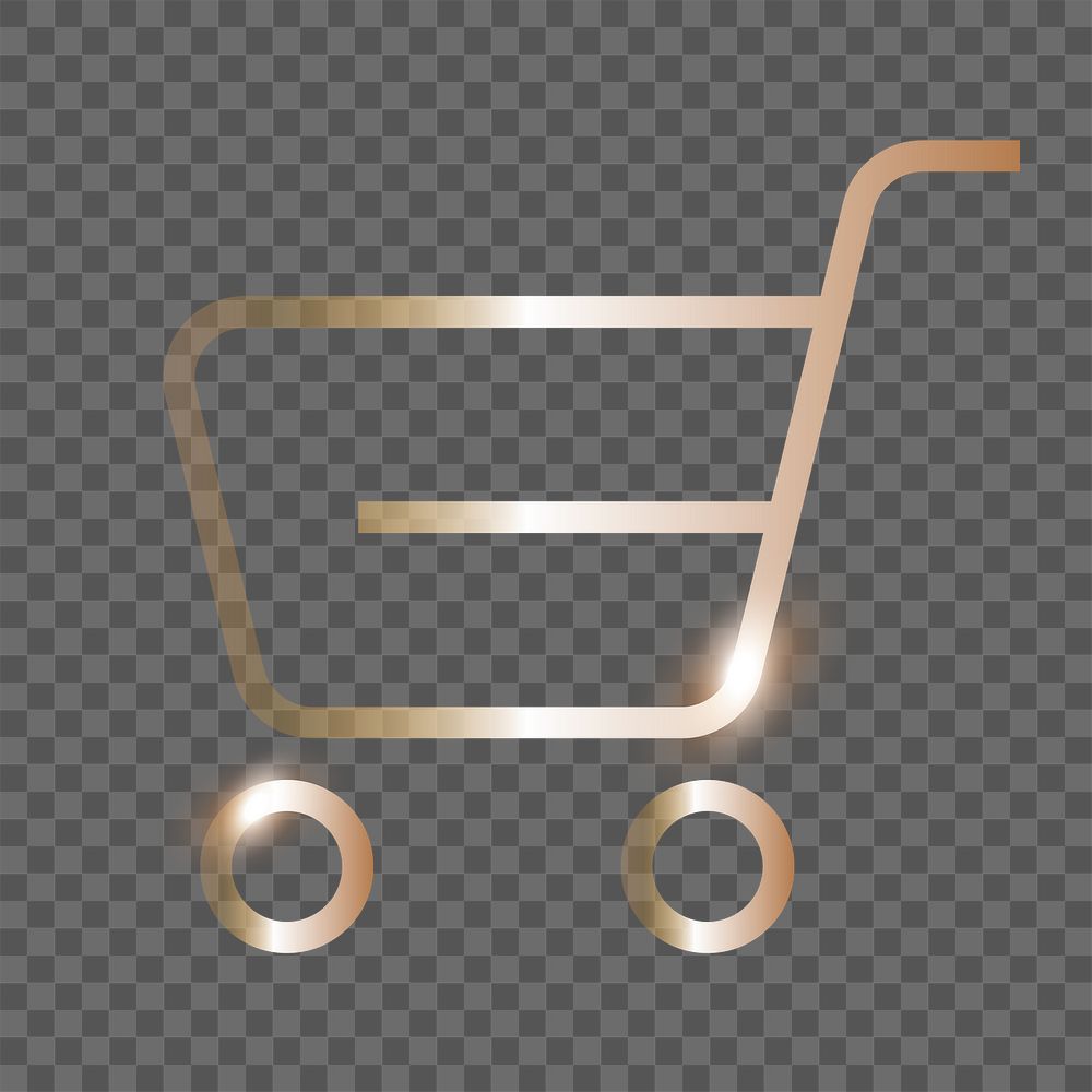Shopping cart png technology icon in gold on transparent background