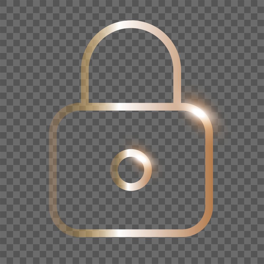 Lock feature png technology icon in gold on transparent background