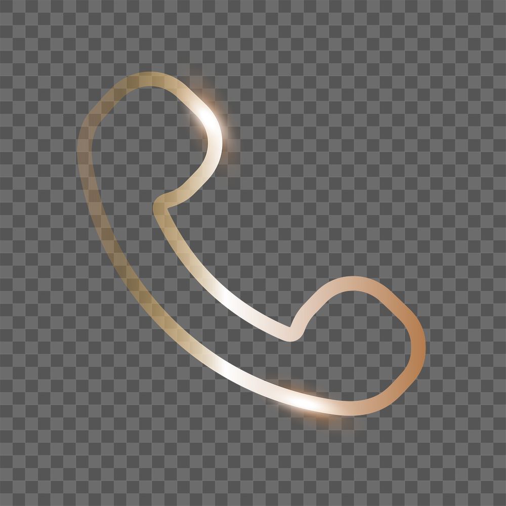 Phone call png technology icon in gold on transparent background