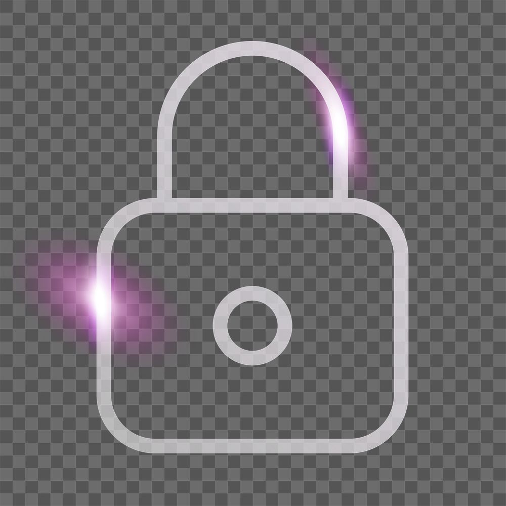Lock feature png technology icon in neon purple on transparent background