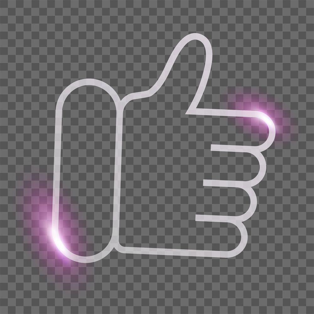 Thumbs up png technology icon in neon purple on transparent background