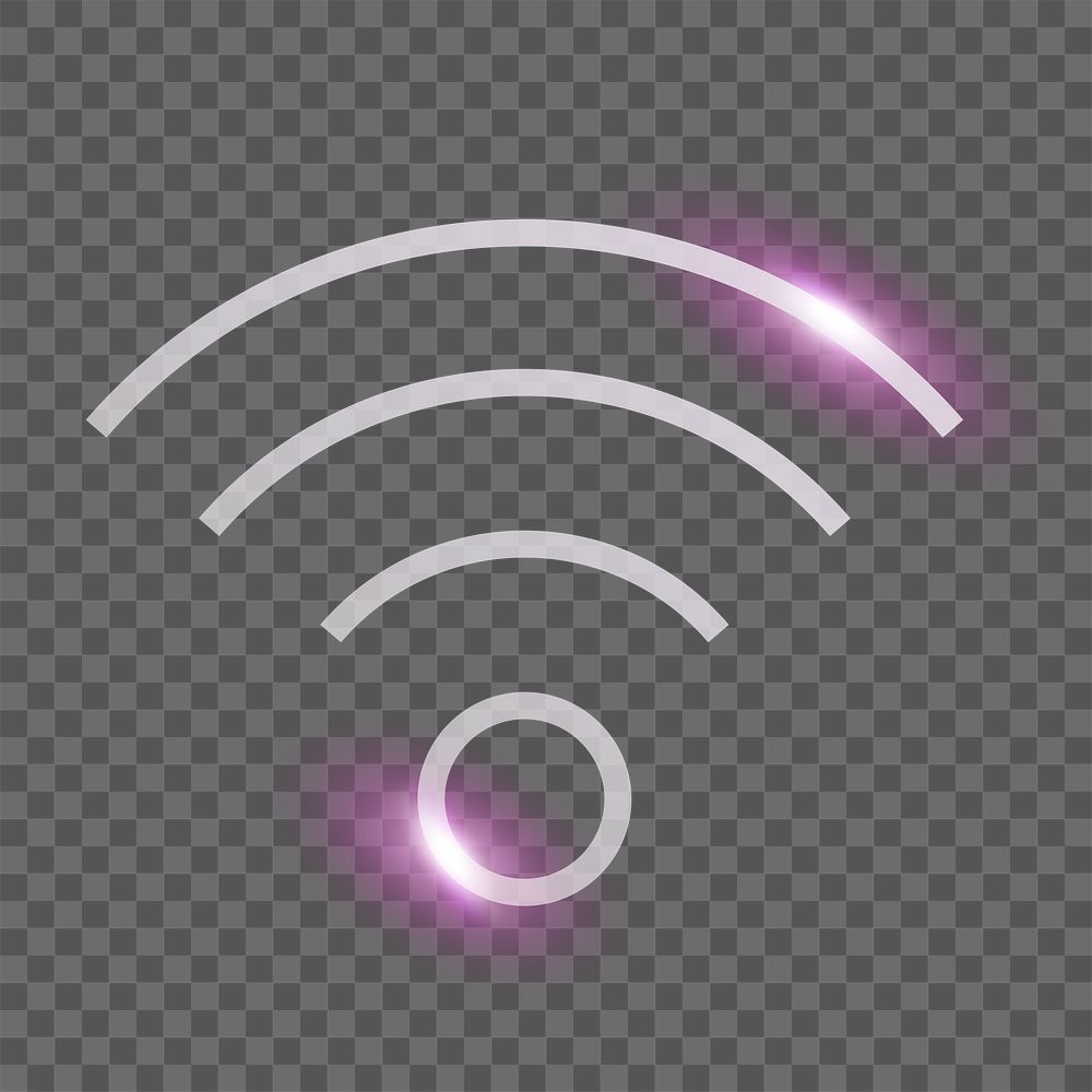 Wifi internet png technology icon in neon purple on transparent background