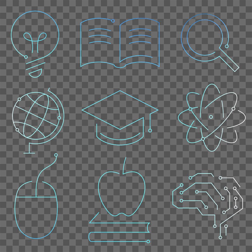 Education technology blue icons png digital and science graphic set