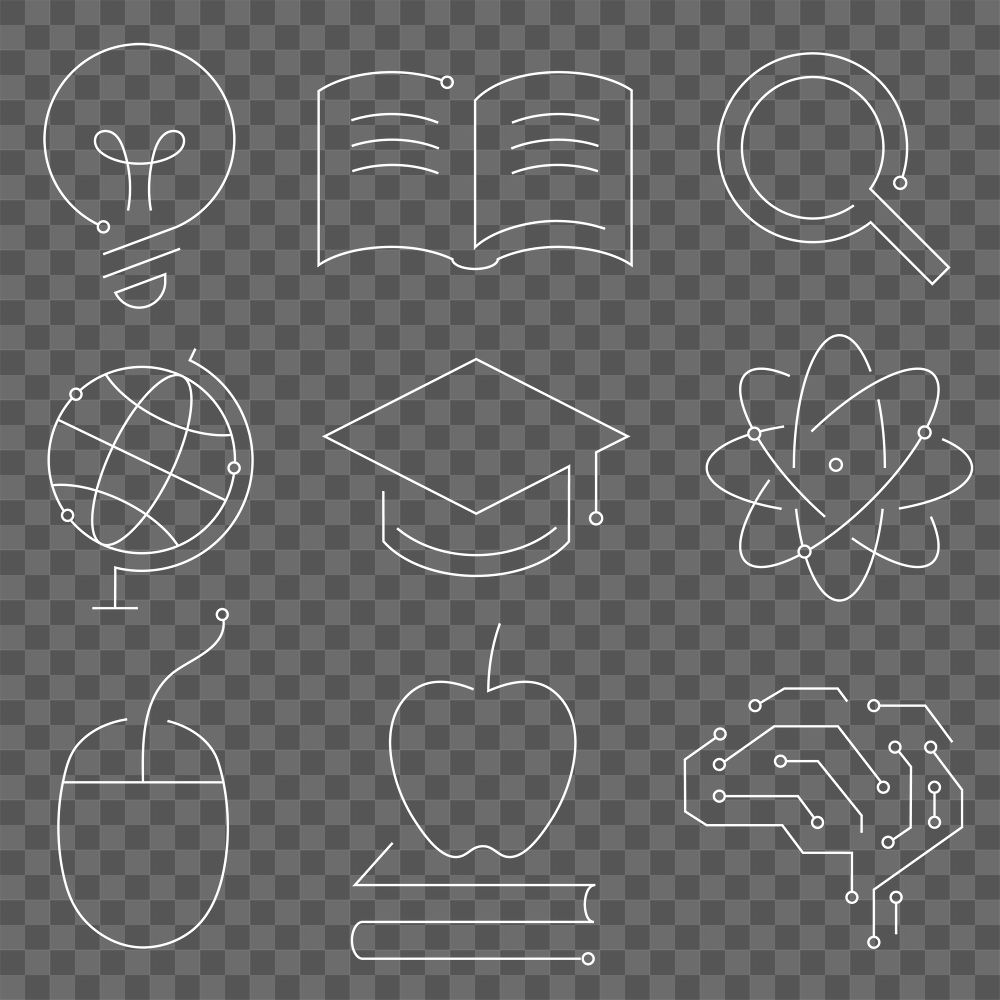 Education technology white icons png digital and science graphic collection