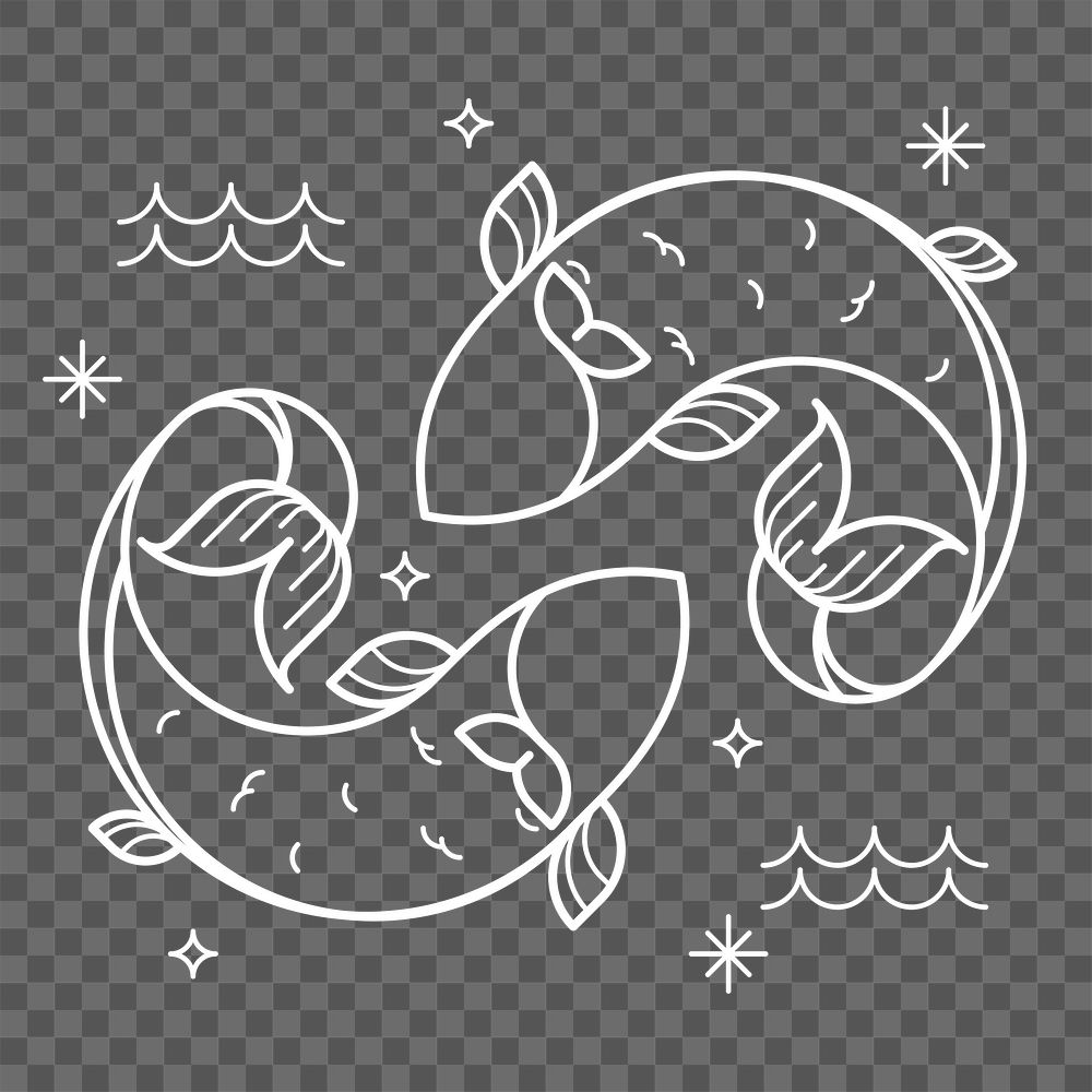 Aesthetic Pisces png sticker, line art astrological graphic, transparent background