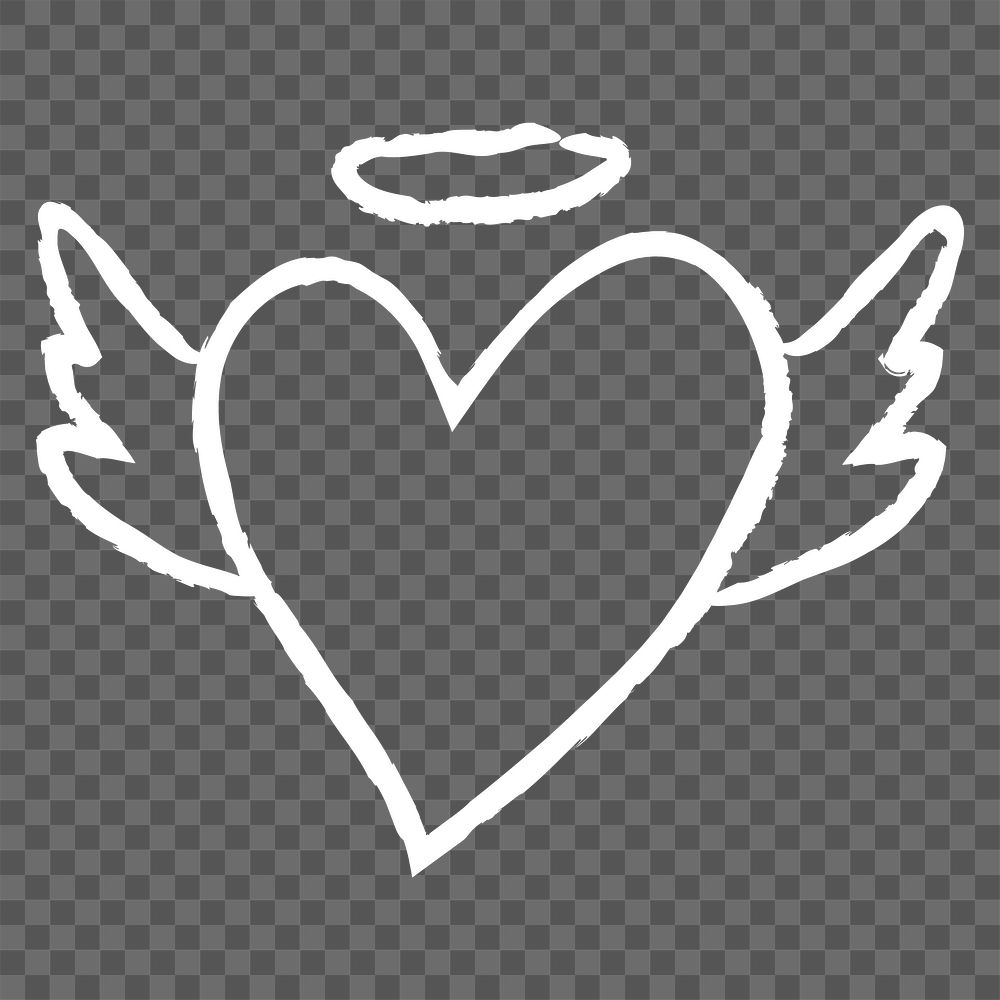 Png heart icon, angel wings doodle illustration