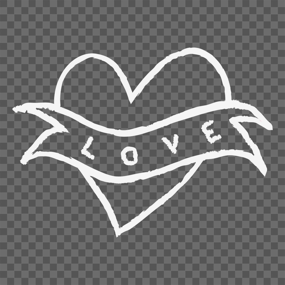 Png heart icon love word, pink doodle illustration