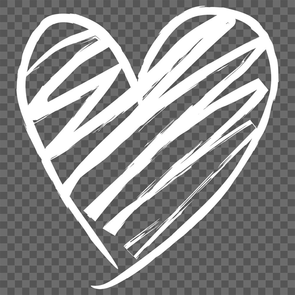 Png white heart design element in hand drawn style
