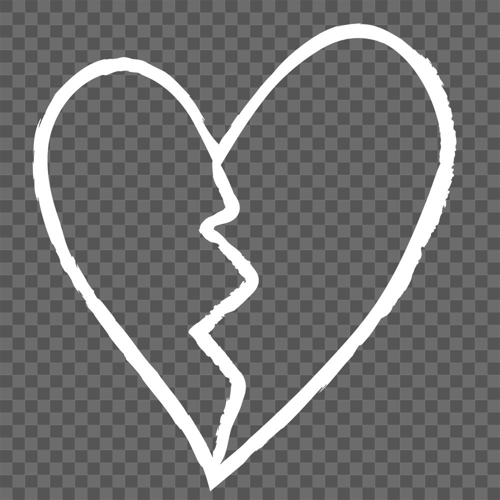 Png broken heart design element in doodle style