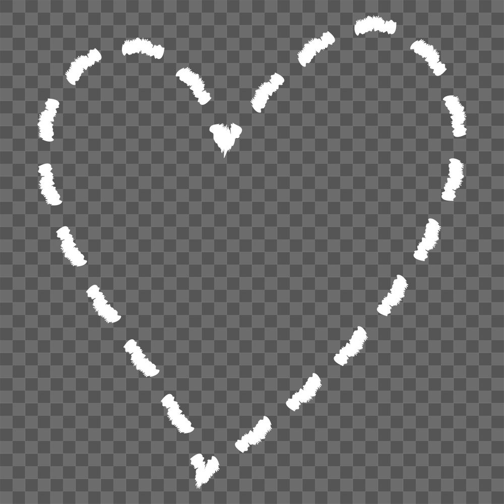 Png dash line heart design element in doodle style