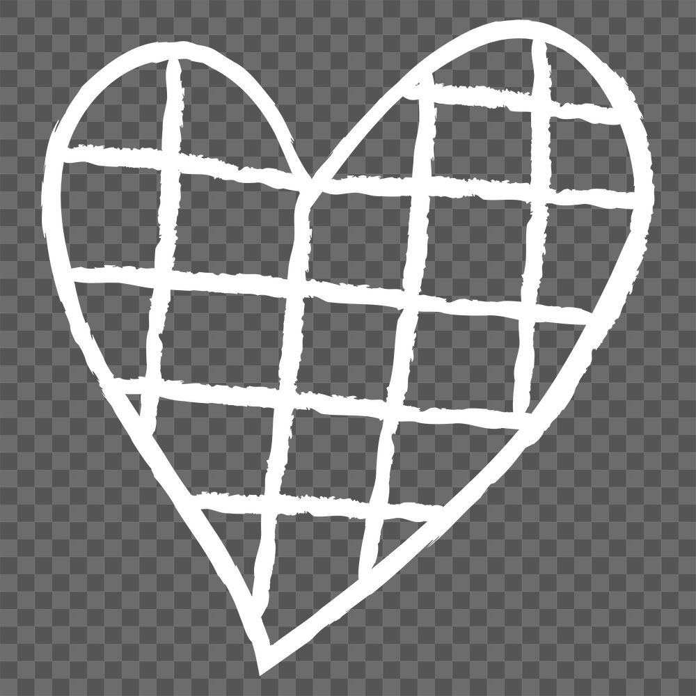 Png white heart design element in hand drawn style
