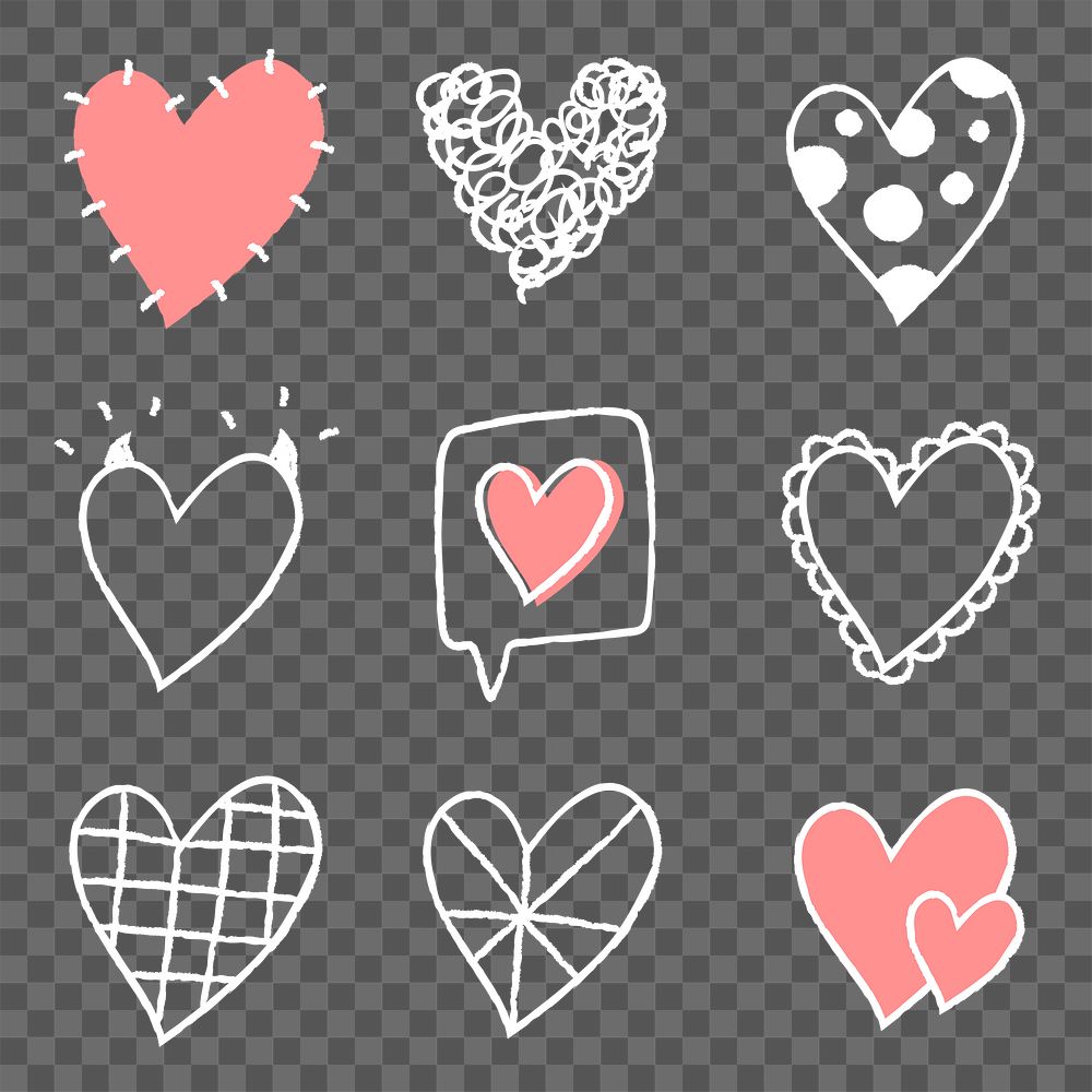 Png cute heart element set in hand drawn style