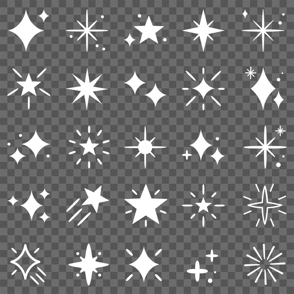 Sparkling stars png icon set in simple style