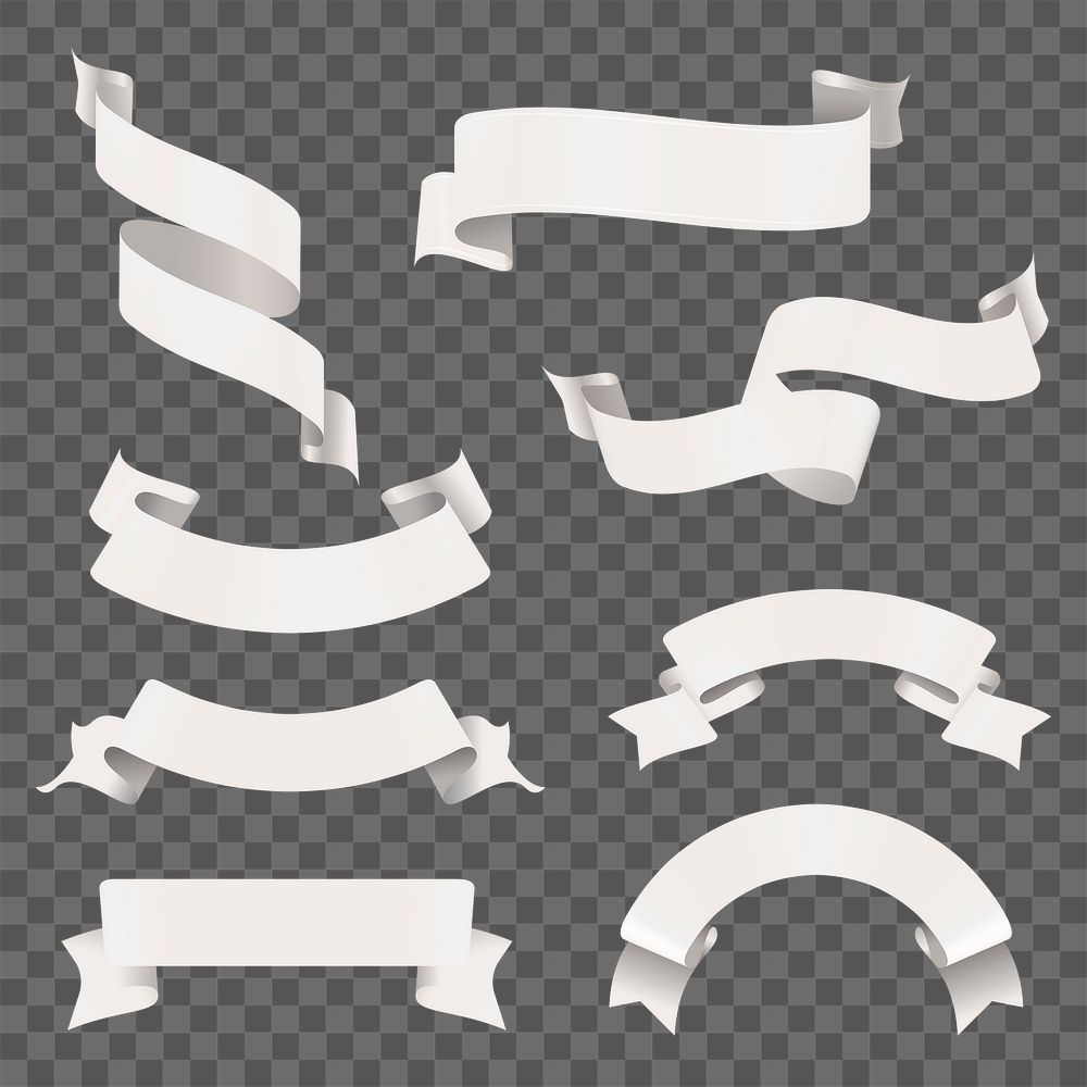 Ribbon PNG image, white decorative banner clipart set