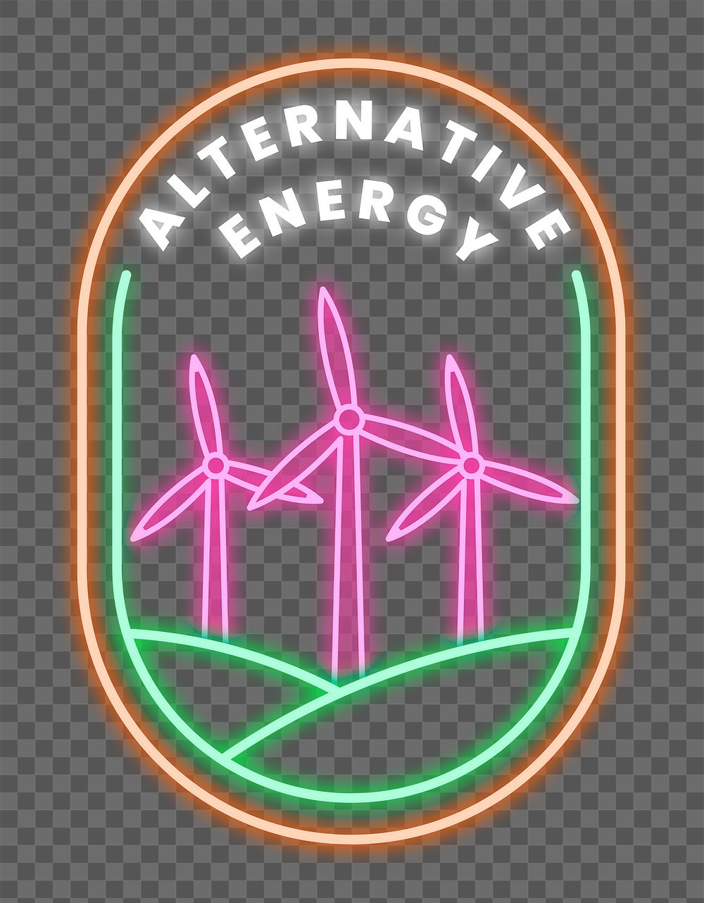 Png neon sign environmental awareness illustration with alternative energy text