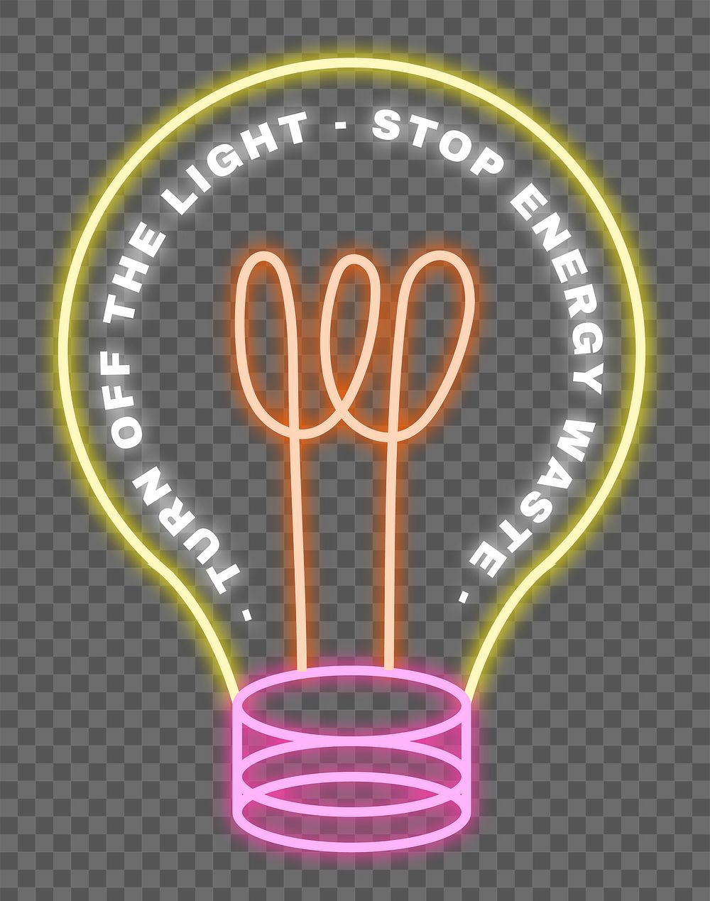 Png neon environmental awareness illustration with turn off the light stop energy waste text