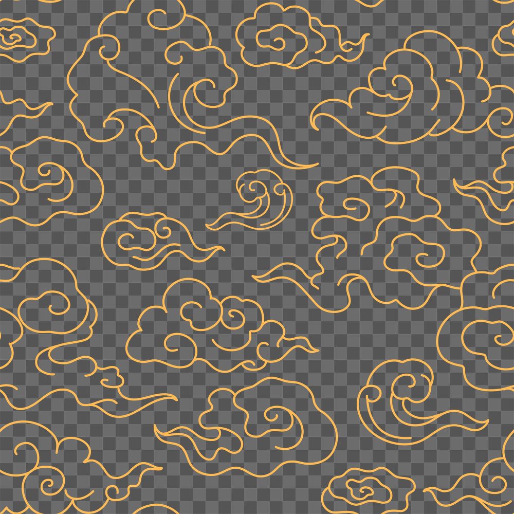 Cloud png pattern seamless background, gold Chinese oriental illustration sticker